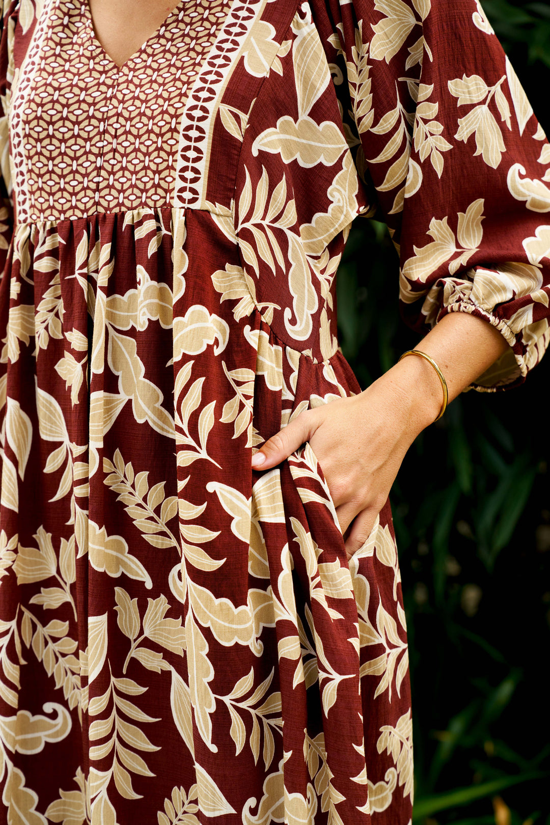 Boho- Singh Midi Dress Rose Floral