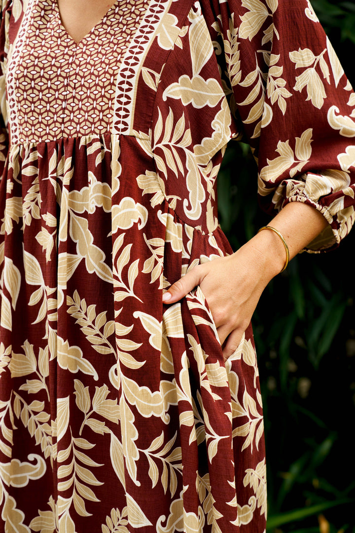 Boho- Singh Midi Dress Rose Floral