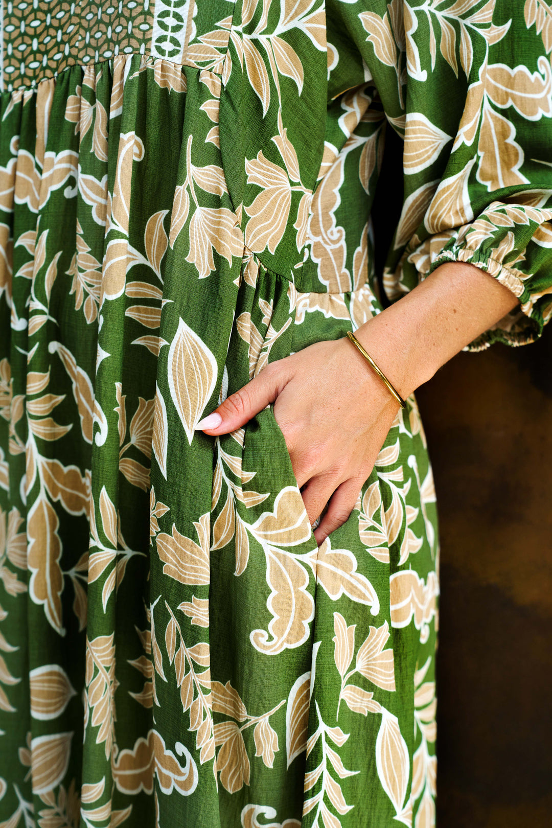 Boho- Singh Midi Dress Green Floral