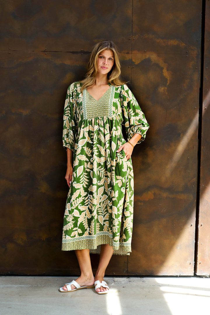 Boho- Singh Midi Dress Green Floral