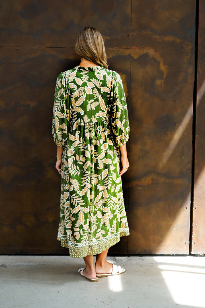 Boho- Singh Midi Dress Green Floral