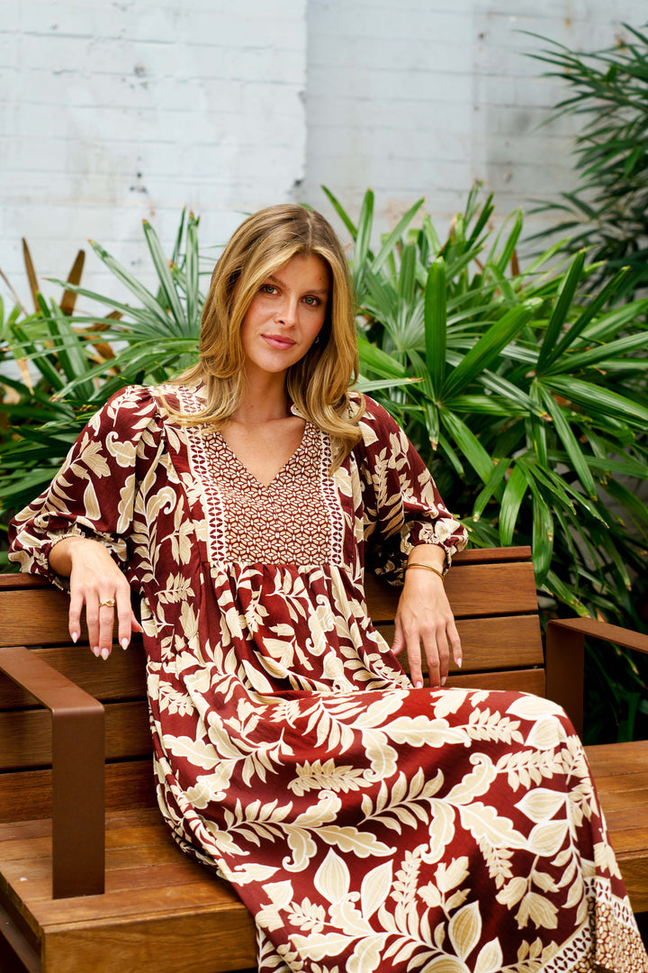 Boho- Singh Midi Dress Rose Floral