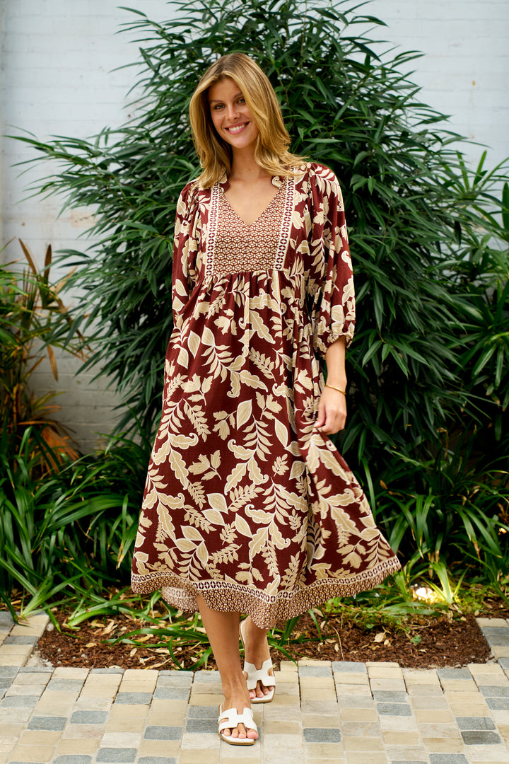 Boho- Singh Midi Dress Rose Floral