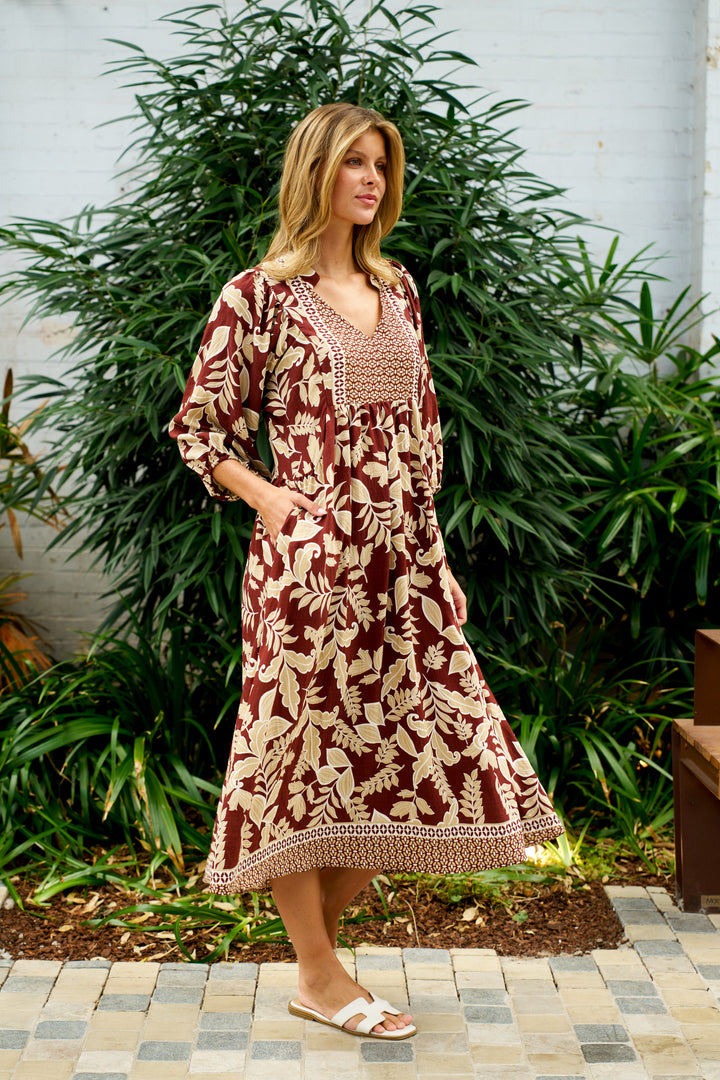 Boho- Singh Midi Dress Rose Floral