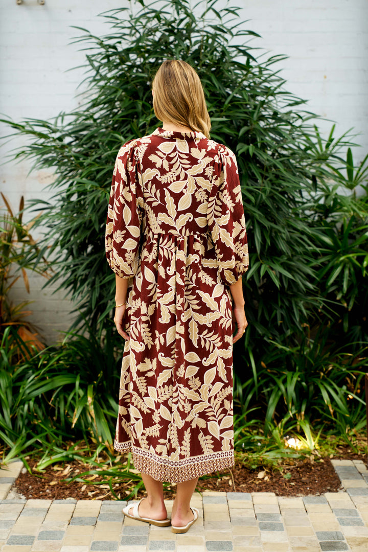 Boho- Singh Midi Dress Rose Floral
