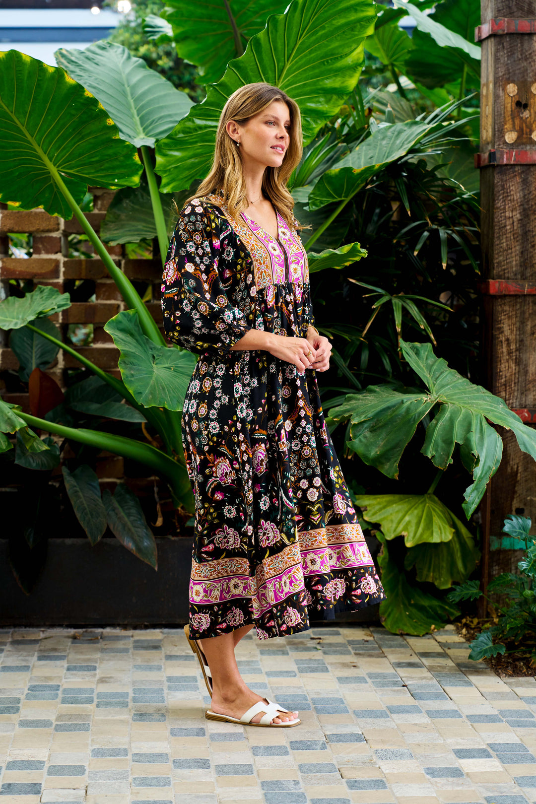 Sweeney Midi Dress - Black Print