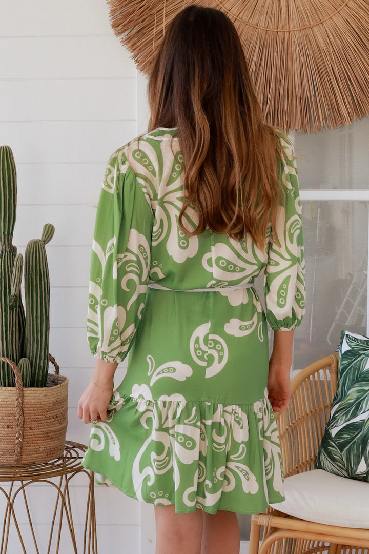 Talia Dress - Green with Beige Floral | Dreamcatcher