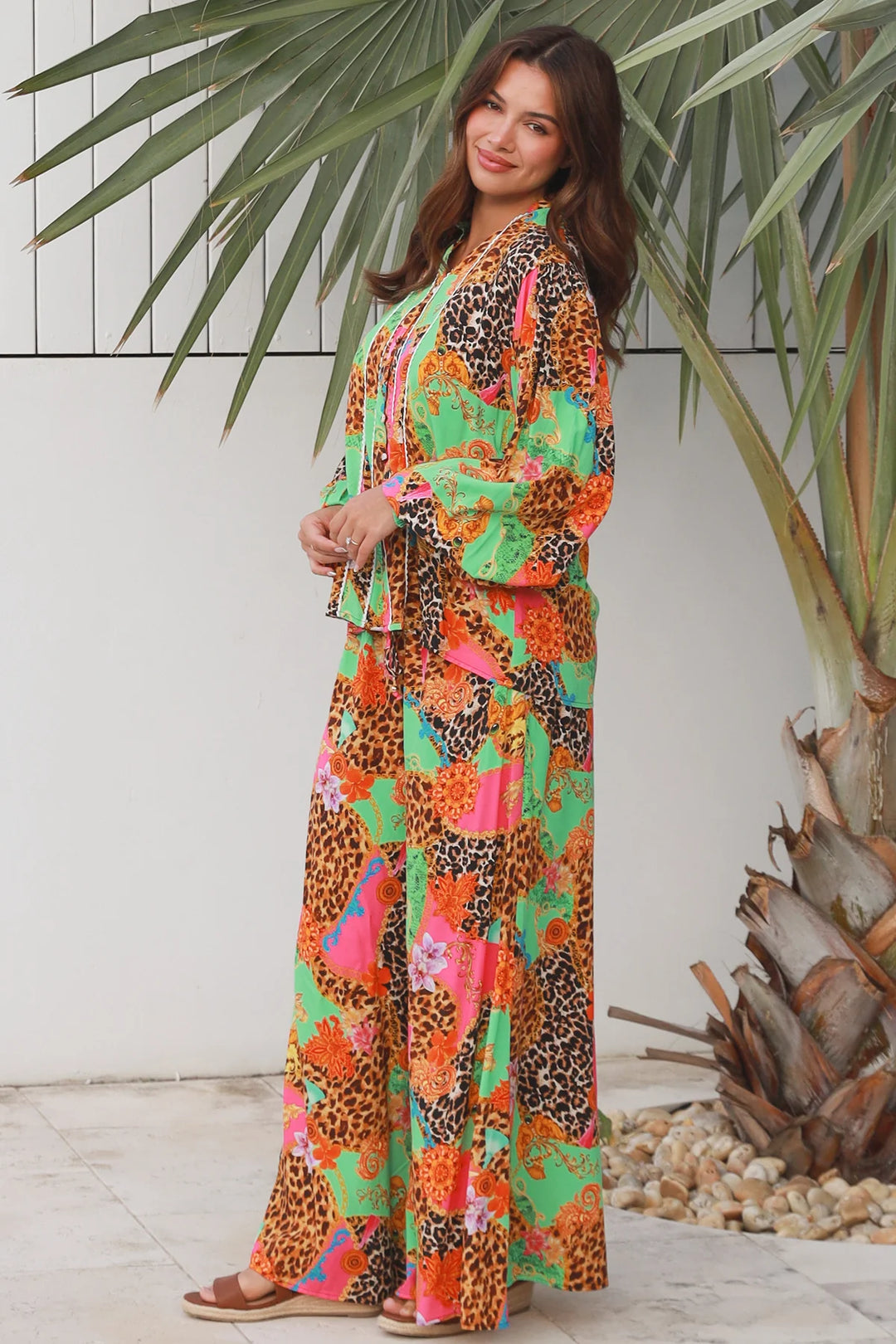Vera Shirt - Pink Green Floral Leopard Print | Dreamcatcher