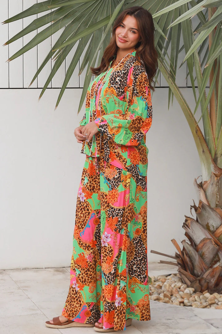 Vera Shirt - Pink Green Floral Leopard Print | Dreamcatcher