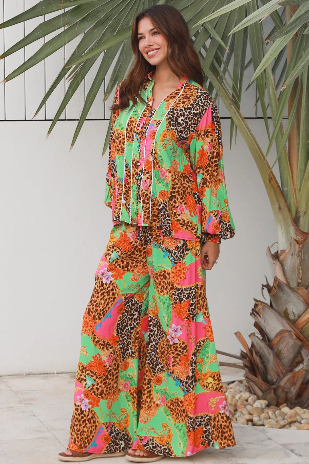 Vera Shirt - Pink Green Floral Leopard Print | Dreamcatcher