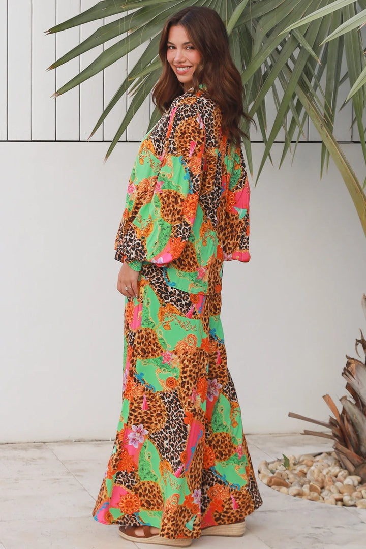 Vera Wide Leg Pants - Pink Green Floral Leopard Print | Dreamcatcher