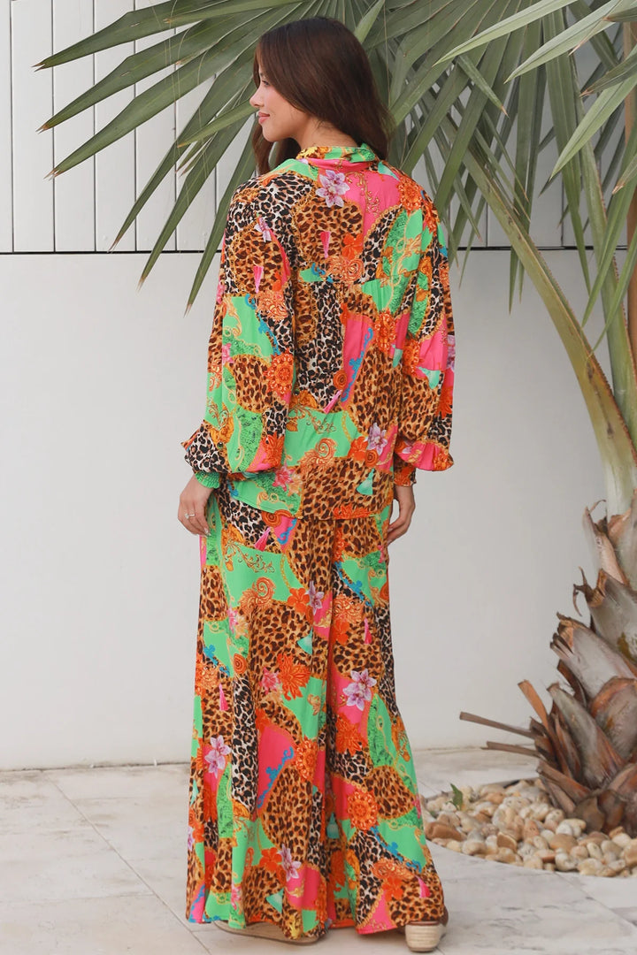 Vera Shirt - Pink Green Floral Leopard Print | Dreamcatcher