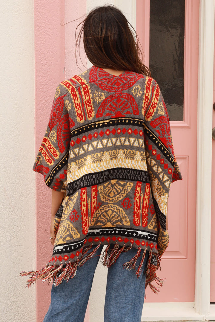 Winter Poncho Cardigan - Aztec Print