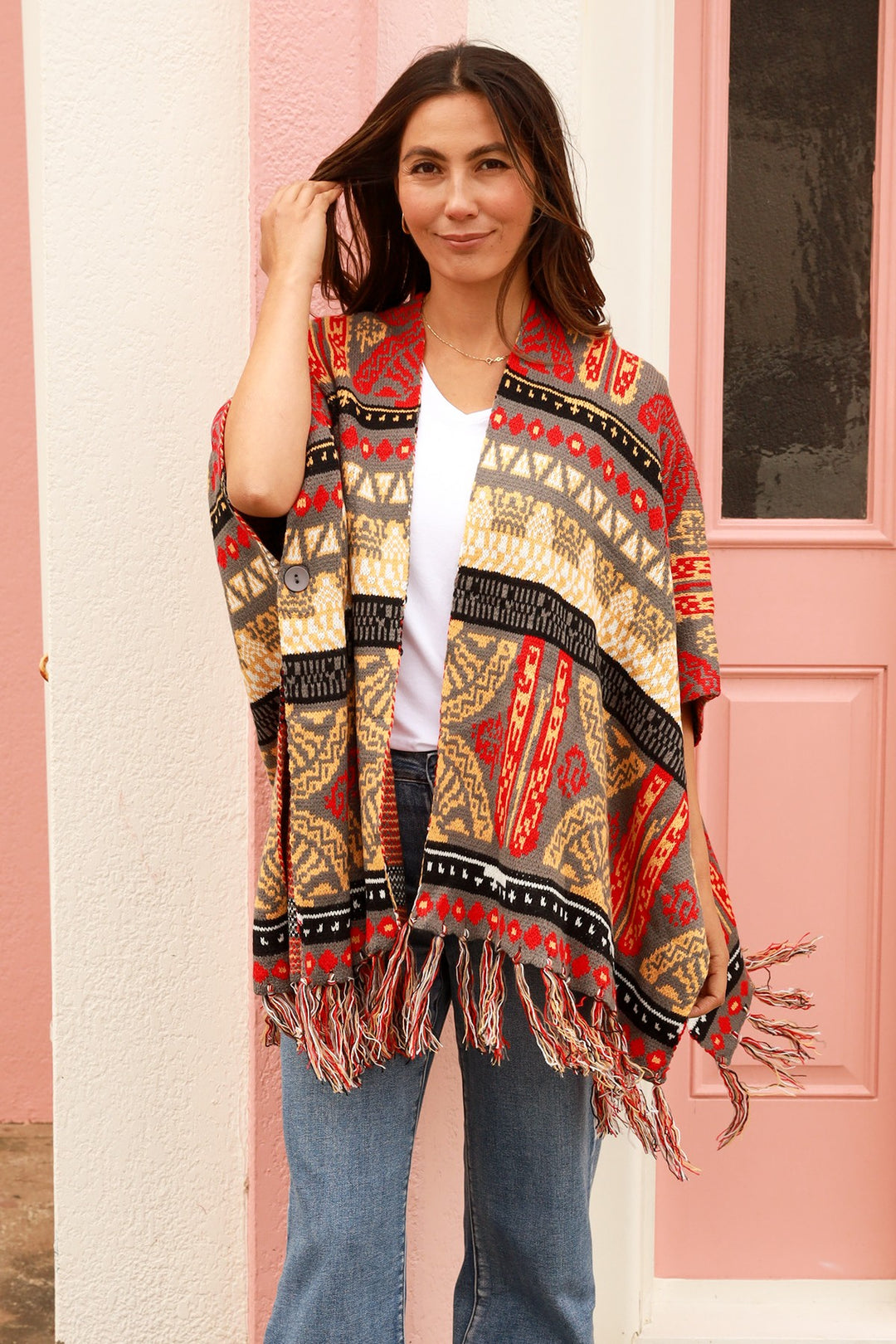 Winter Poncho Cardigan - Aztec Print
