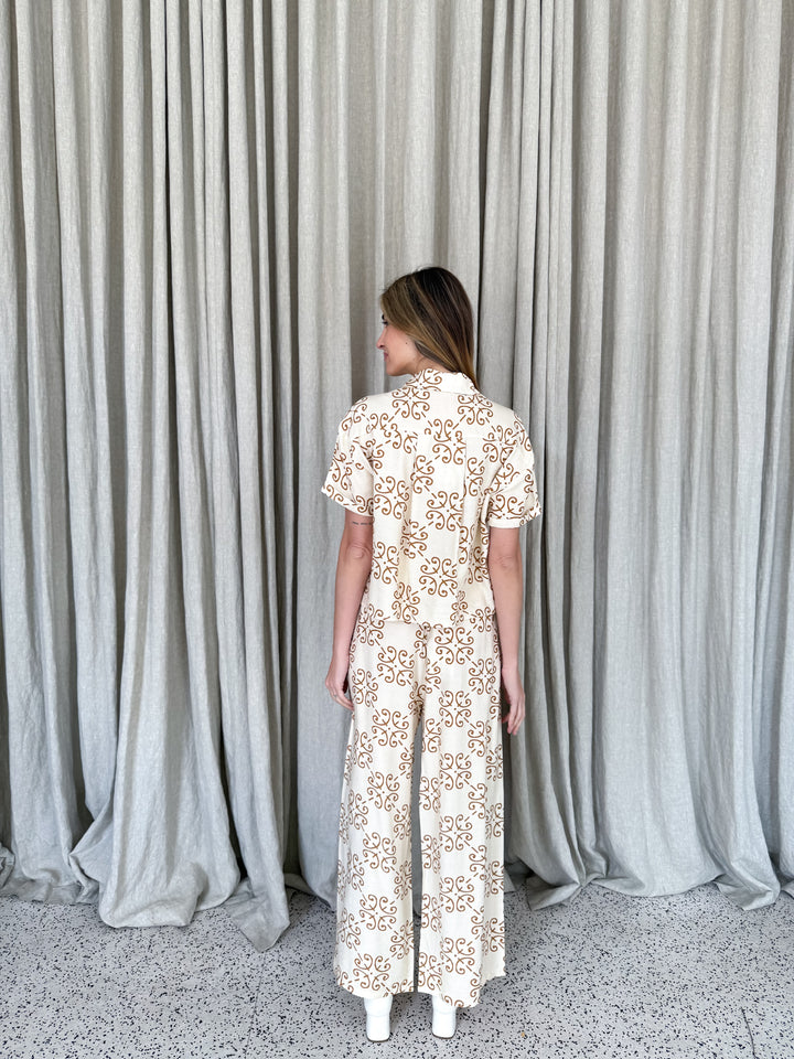 Zara Relaxed Fit Pants - Art Deco Tile Print Mocha